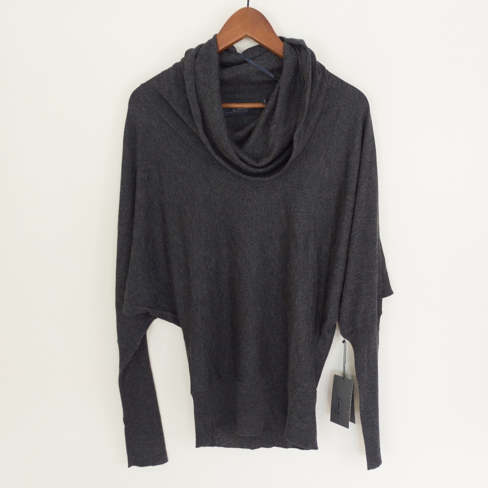 LINE Knitwear Charcoal Gray Cashmere Blend Cowl Neck Dolman Sweater L NWT